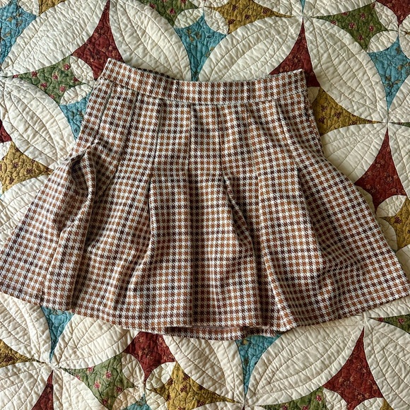 Orange and brown gingham plaid mini skirt with pleats from Altard State - Picture 1 of 4
